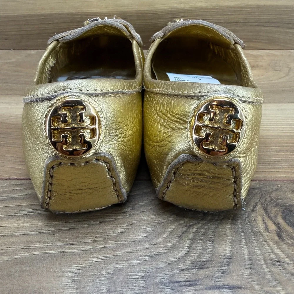 Tory Burch Lawrence Gold Flats Womens‎ 5 Tassel Loafers